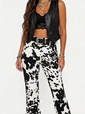 ZARA | COW PRINT BOOT CUT PANT